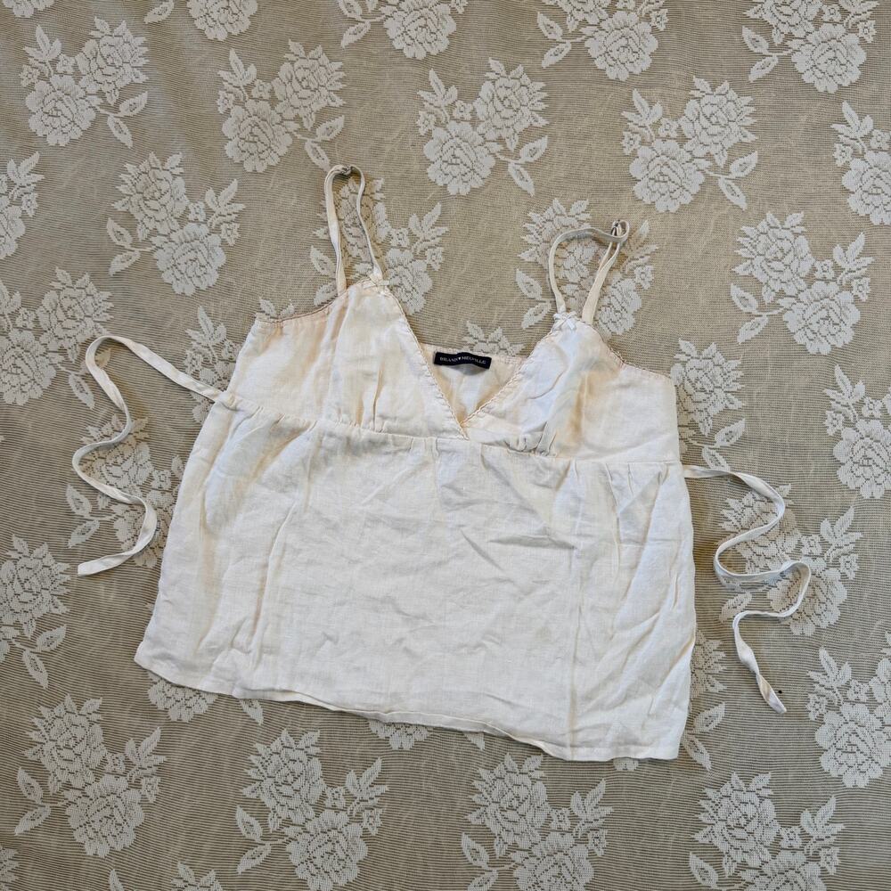 Brandy Melville White Linen Tie Back Cami Top One Size